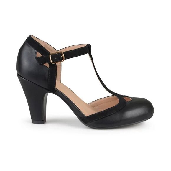 Journee Collection Womens Size 11 Olina T Strap Round Toe Pumps Heels Black $89 - Picture 2 of 11